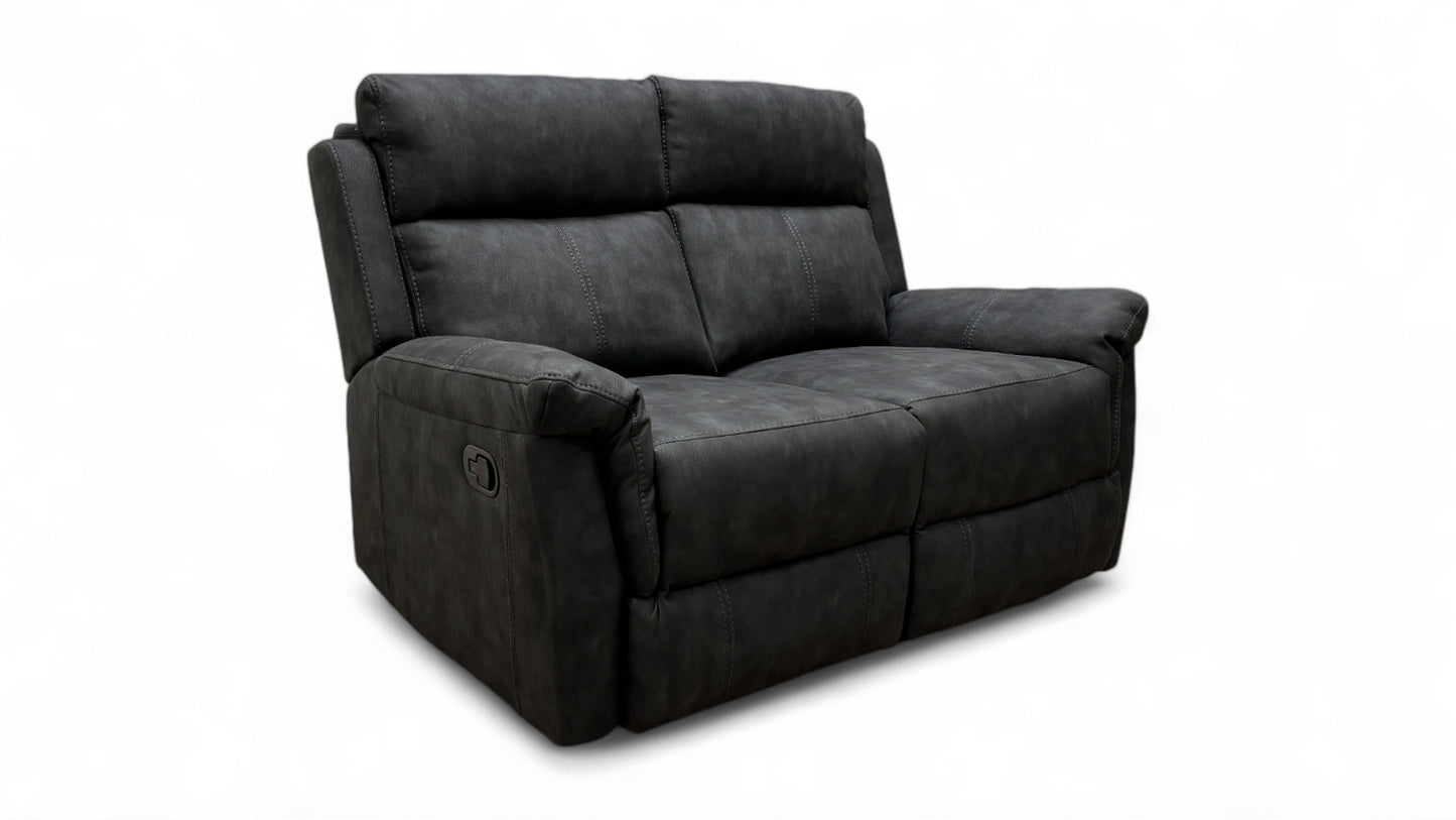 ‘Oscar’ Charcoal Soft Leather Manual Recliner 2 Seater Sofa