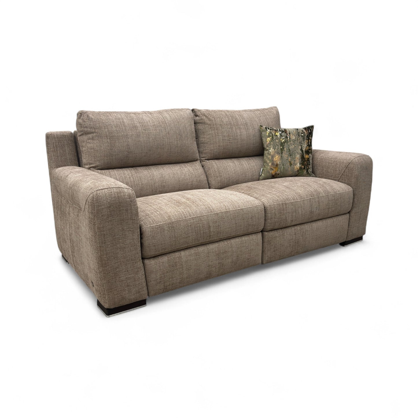‘Viali’ River Cappuccino 2 Woven Fabric 3 Seater Power Recliner Sofa