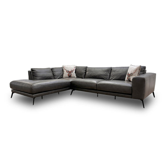 ‘Nuela’ Winter Oak Lisbon Leather Right Hand Facing Arm Open End Corner Sofa