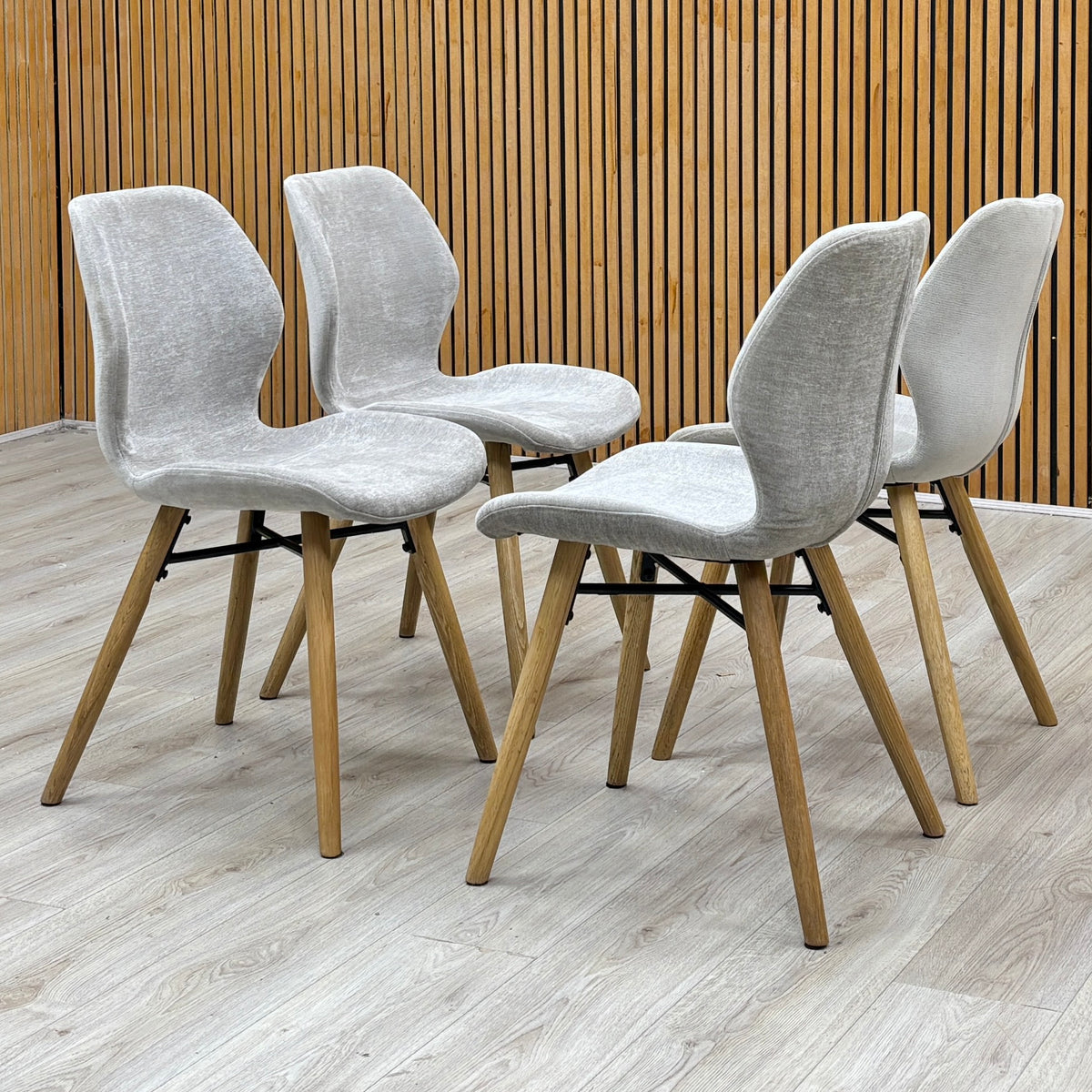 ‘Stockholm’ Light Grey Upholstered Set of 4 Dining Chairs