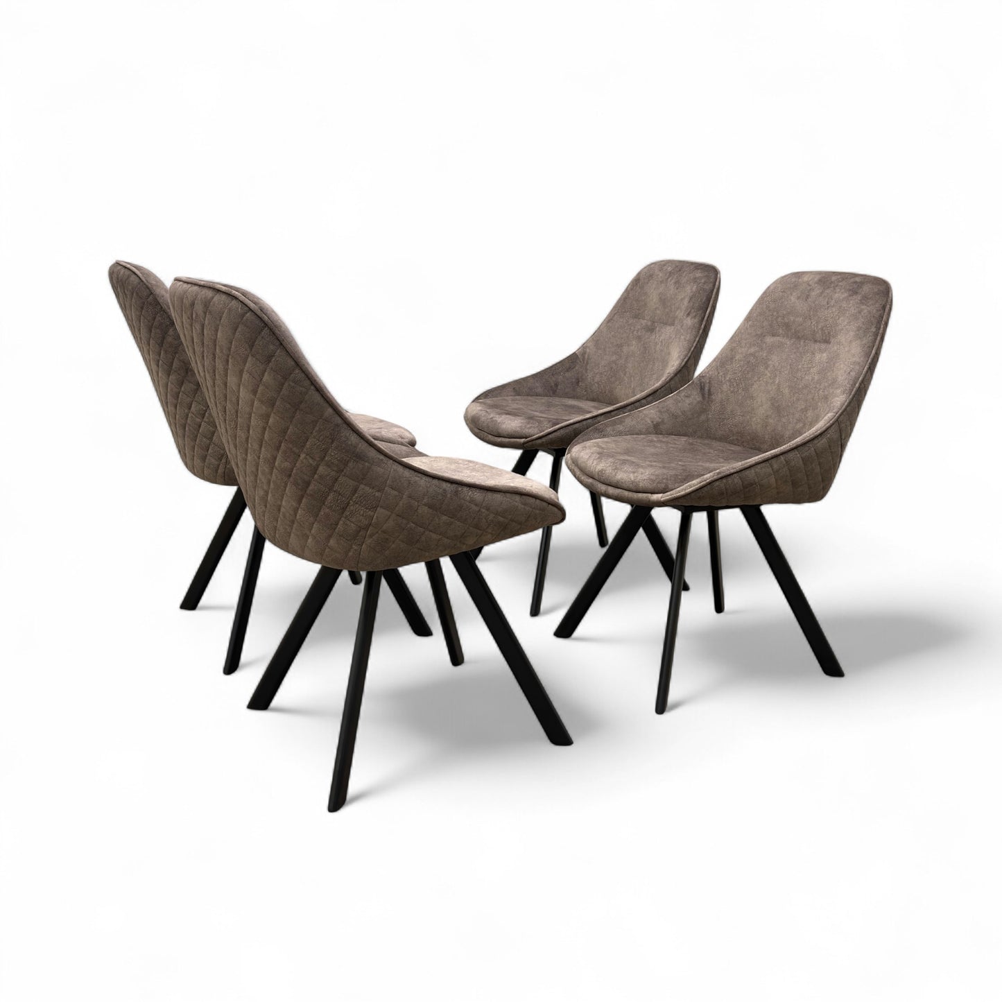 ‘Enterprise’ Taupe Faux Suede Quilted Finish Swivel Dining Chairs - Set of 4