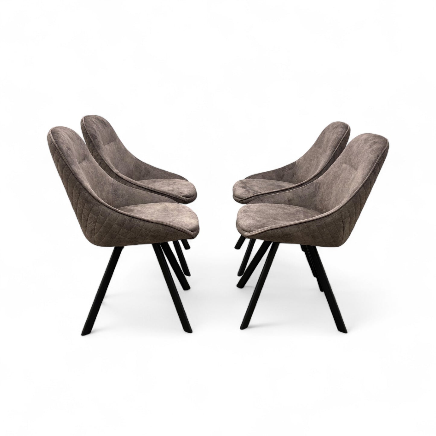 ‘Enterprise’ Taupe Faux Suede Quilted Finish Swivel Dining Chairs - Set of 4