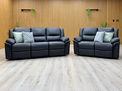 'Albion' Black Luxury Faux Leather 3 + 2 Seater High Back Manual Recliner Sofa Set