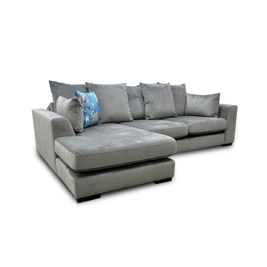 'Plush' Dove Velvet Pillow Back Small Left Hand Facing Chaise End Sofa