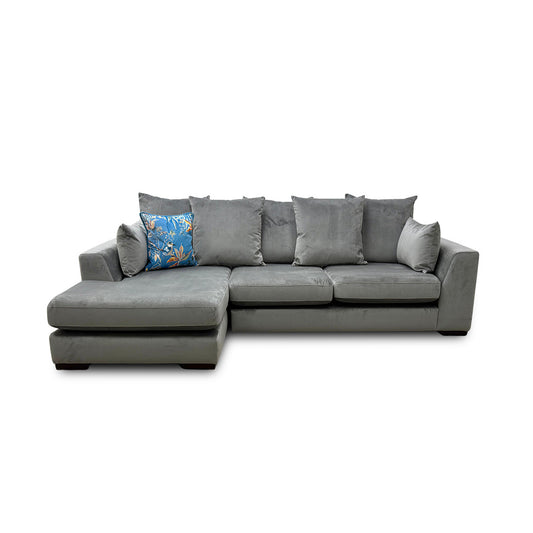 'Plush' Dove Velvet Pillow Back Small Left Hand Facing Chaise End Sofa