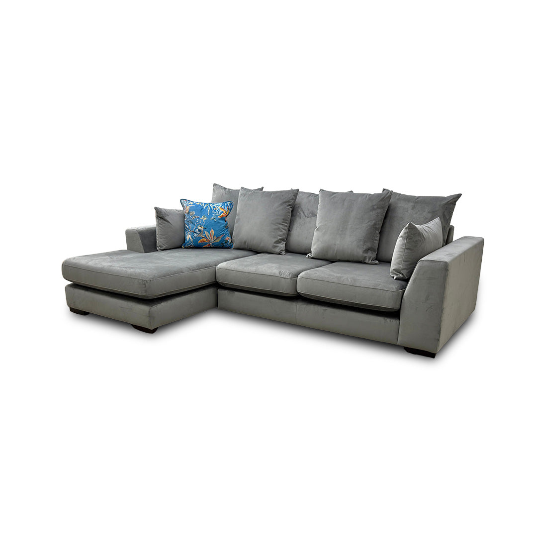 'Plush' Dove Velvet Pillow Back Small Left Hand Facing Chaise End Sofa