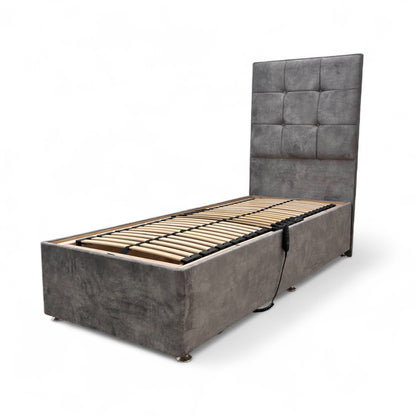 ‘Dice’ Marble Dapple Grey Electrical Adjustable Bed + Floor Standing Headboard - Single