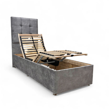 ‘Dice’ Marble Dapple Grey Electrical Adjustable Bed + Floor Standing Headboard - Single
