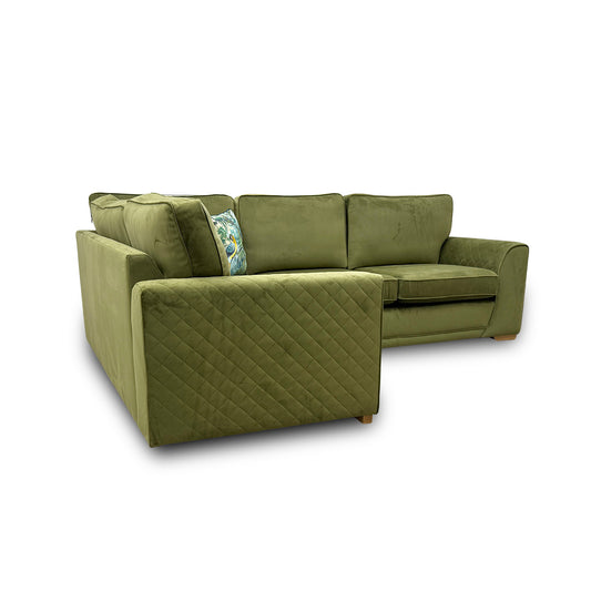 'Orka' Olive Sensual Velvet Right Hand Facing Arm Open End Corner Sofa