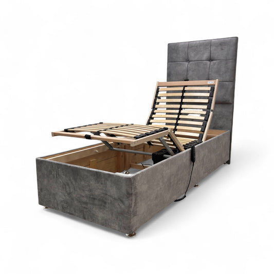 ‘Dice’ Marble Dapple Grey Electrical Adjustable Bed + Floor Standing Headboard - Single
