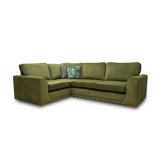 'Orka' Olive Sensual Velvet Right Hand Facing Arm Open End Corner Sofa