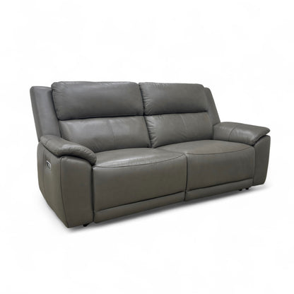 ‘Utah'Grey Le-9308 Leather 3 Seater Power Recliner Sofa with Power Headrests and Power Lumbar