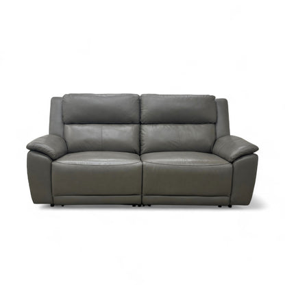 ‘Utah'Grey Le-9308 Leather 3 Seater Power Recliner Sofa with Power Headrests and Power Lumbar
