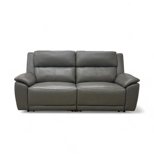 ‘Utah'Grey Le-9308 Leather 3 Seater Power Recliner Sofa with Power Headrests and Power Lumbar