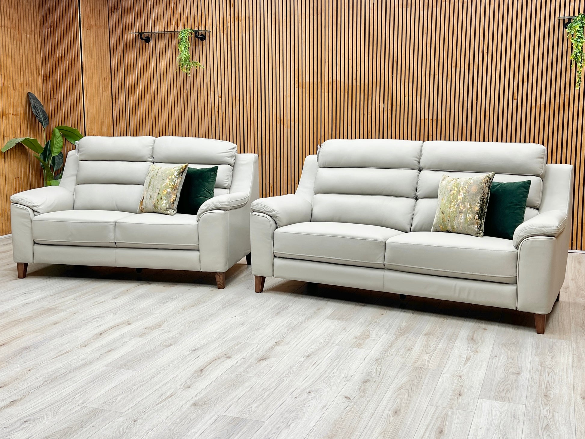 ‘Preston’ Pearl Grey Real Leather 3 + 2 Seater Sofa Set Thornbrook (a Joseph James brand)