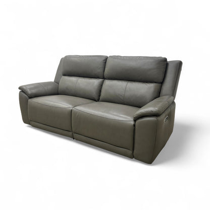 ‘Utah'Grey Le-9308 Leather 3 Seater Power Recliner Sofa with Power Headrests and Power Lumbar