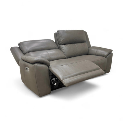 ‘Utah'Grey Le-9308 Leather 3 Seater Power Recliner Sofa with Power Headrests and Power Lumbar