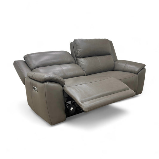 ‘Utah'Grey Le-9308 Leather 3 Seater Power Recliner Sofa with Power Headrests and Power Lumbar