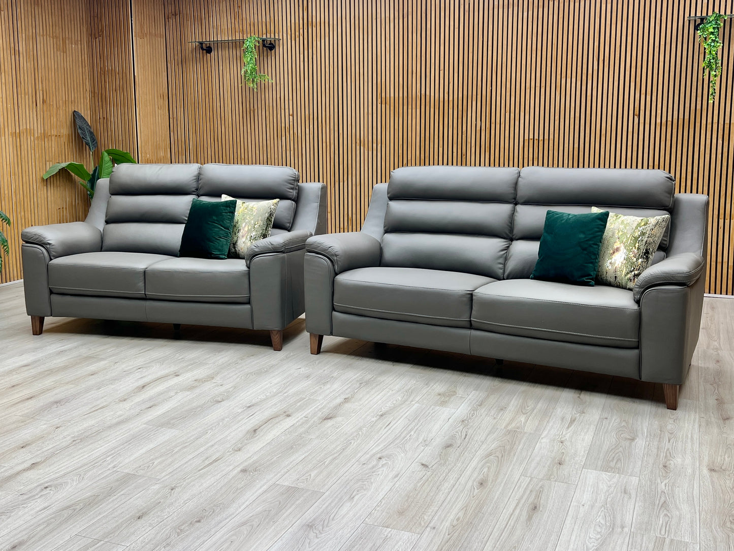 ‘Preston’ Dark Grey Full Leather 3 + 2 Seater Sofa Set Thornbrook (a Joseph James brand)