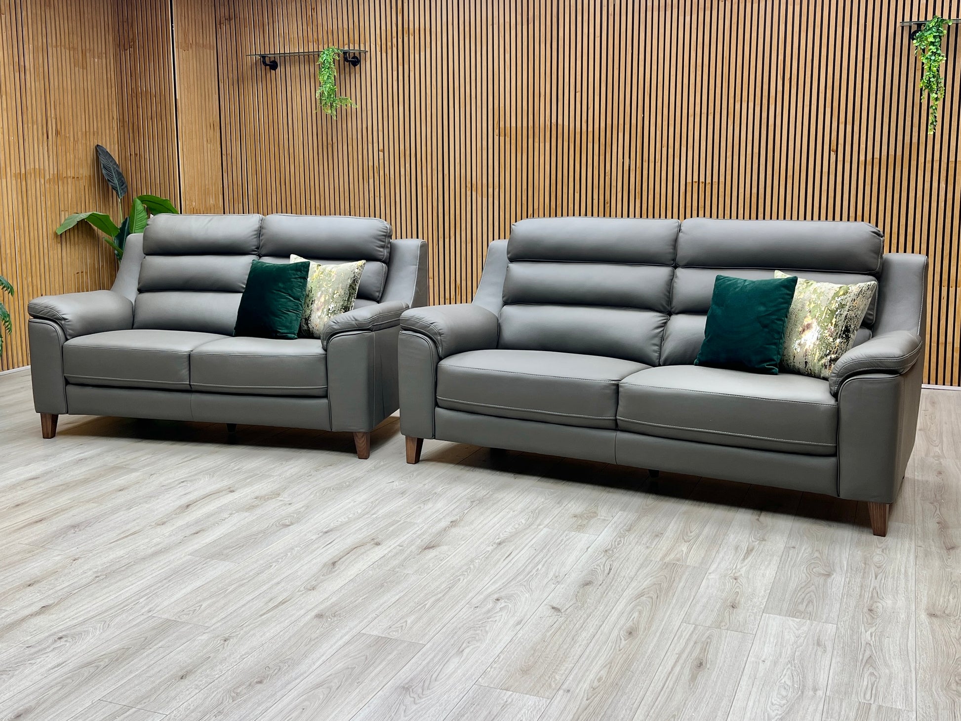 ‘Preston’ Dark Grey Full Leather 3 + 2 Seater Sofa Set Thornbrook (a Joseph James brand)