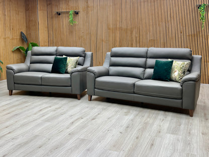 ‘Preston’ Dark Grey Full Leather 3 + 2 Seater Sofa Set Thornbrook (a Joseph James brand)