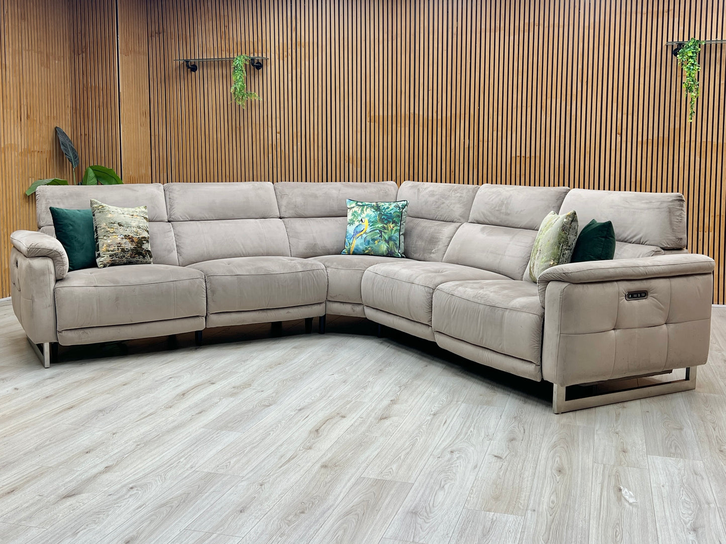 ‘Moet' Opulence Cedar Fabric Large Power Recliner Corner Sofa with Telescopic Headrests Furniture Village