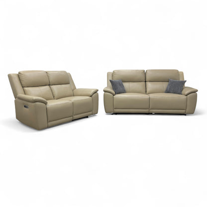 ‘Utah’ Pebble La-4305 Leather 3 + 2 Seater Power Recliner Sofa Set with Power Headrests and Power Lumbar