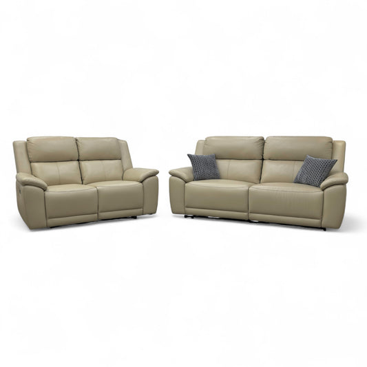 ‘Utah’ Pebble La-4305 Leather 3 + 2 Seater Power Recliner Sofa Set with Power Headrests and Power Lumbar