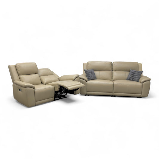 ‘Utah’ Pebble La-4305 Leather 3 + 2 Seater Power Recliner Sofa Set with Power Headrests and Power Lumbar