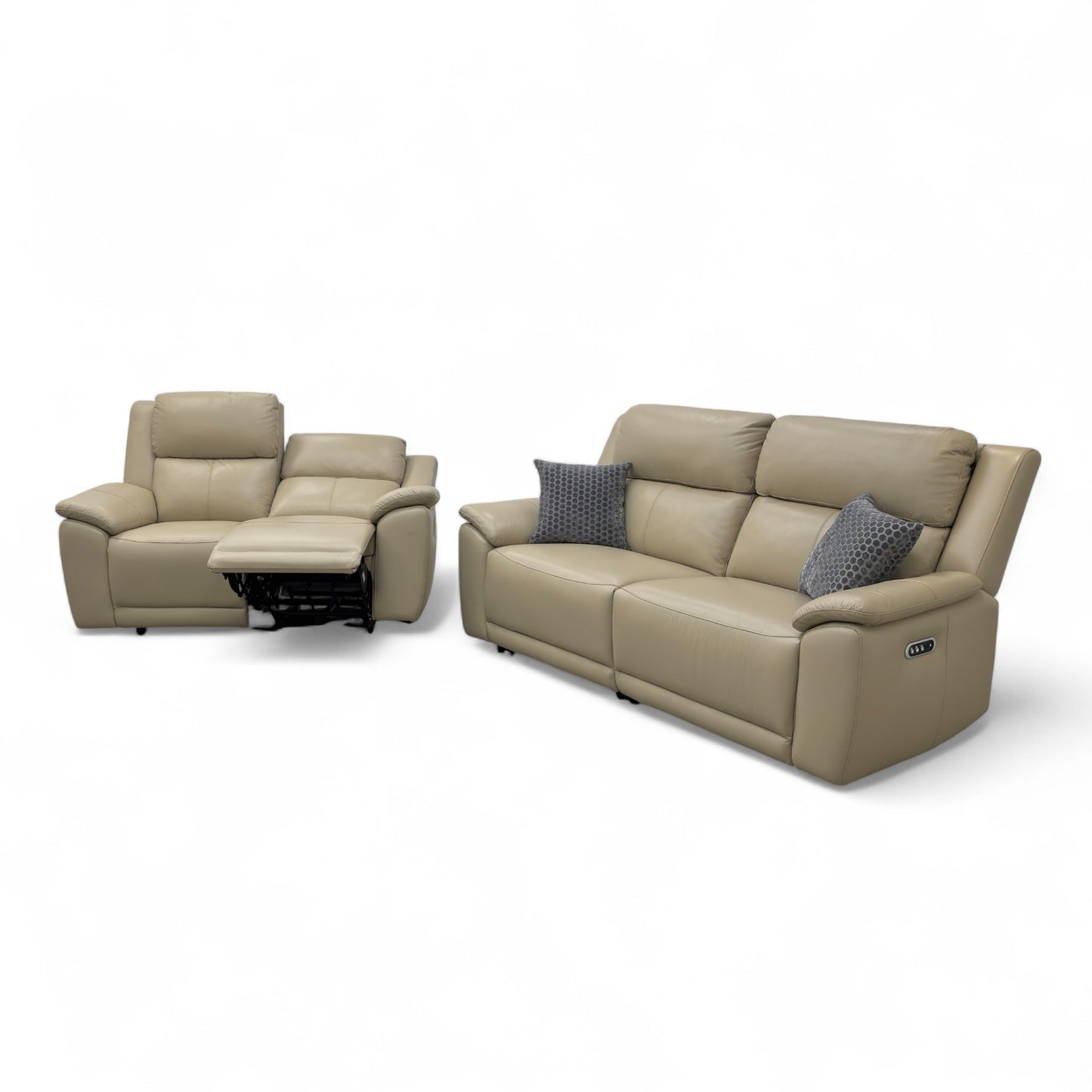 ‘Utah’ Pebble La-4305 Leather 3 + 2 Seater Power Recliner Sofa Set with Power Headrests and Power Lumbar