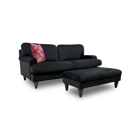 'Livie' Black Abbey Velvet 2 Seater Sofa + Footstool