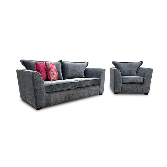 'Loleta' Charcoal Lorena Combination Formal Back 3 Seater Sofa + Armchair