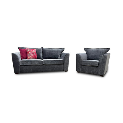 'Loleta' Charcoal Lorena Combination Formal Back 3 Seater Sofa + Armchair