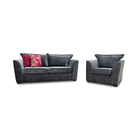 'Loleta' Charcoal Lorena Combination Formal Back 3 Seater Sofa + Armchair
