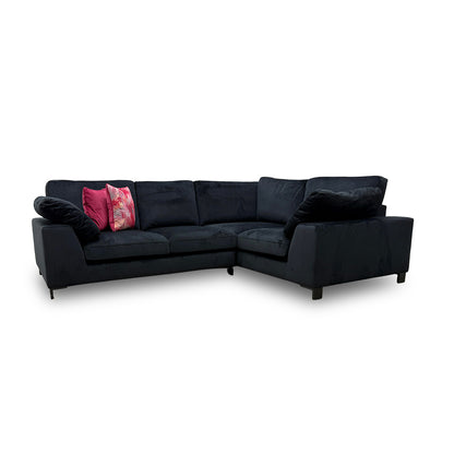 'Euphoria' Black Sensual Velvet Left Hand Facing 2 Seater Corner Sofa