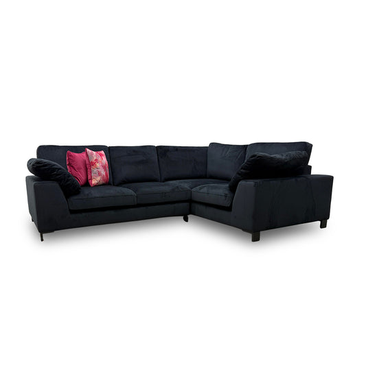 'Euphoria' Black Sensual Velvet Left Hand Facing 2 Seater Corner Sofa