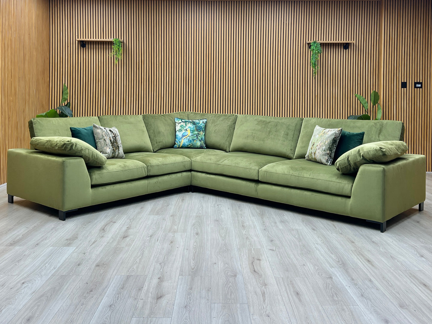‘Euphoria’ Olive Green Velvet 2 Corner 3 Sofa DFS