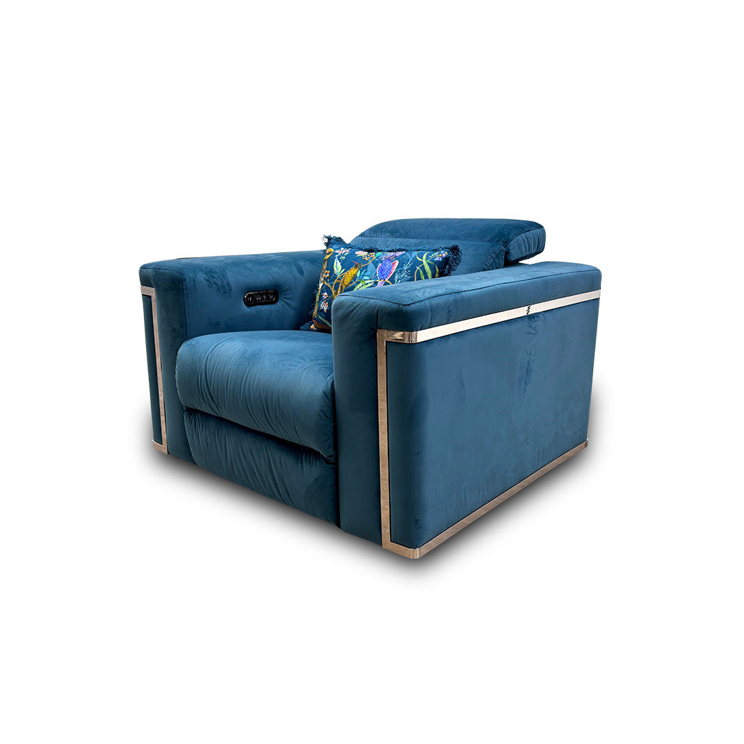 'Cora' Teal Velvet Power Recliner Chair with Power Headrests