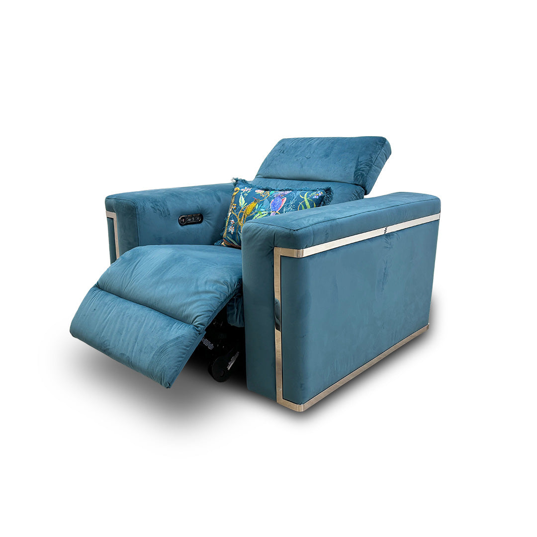 'Cora' Teal Velvet Power Recliner Chair with Power Headrests