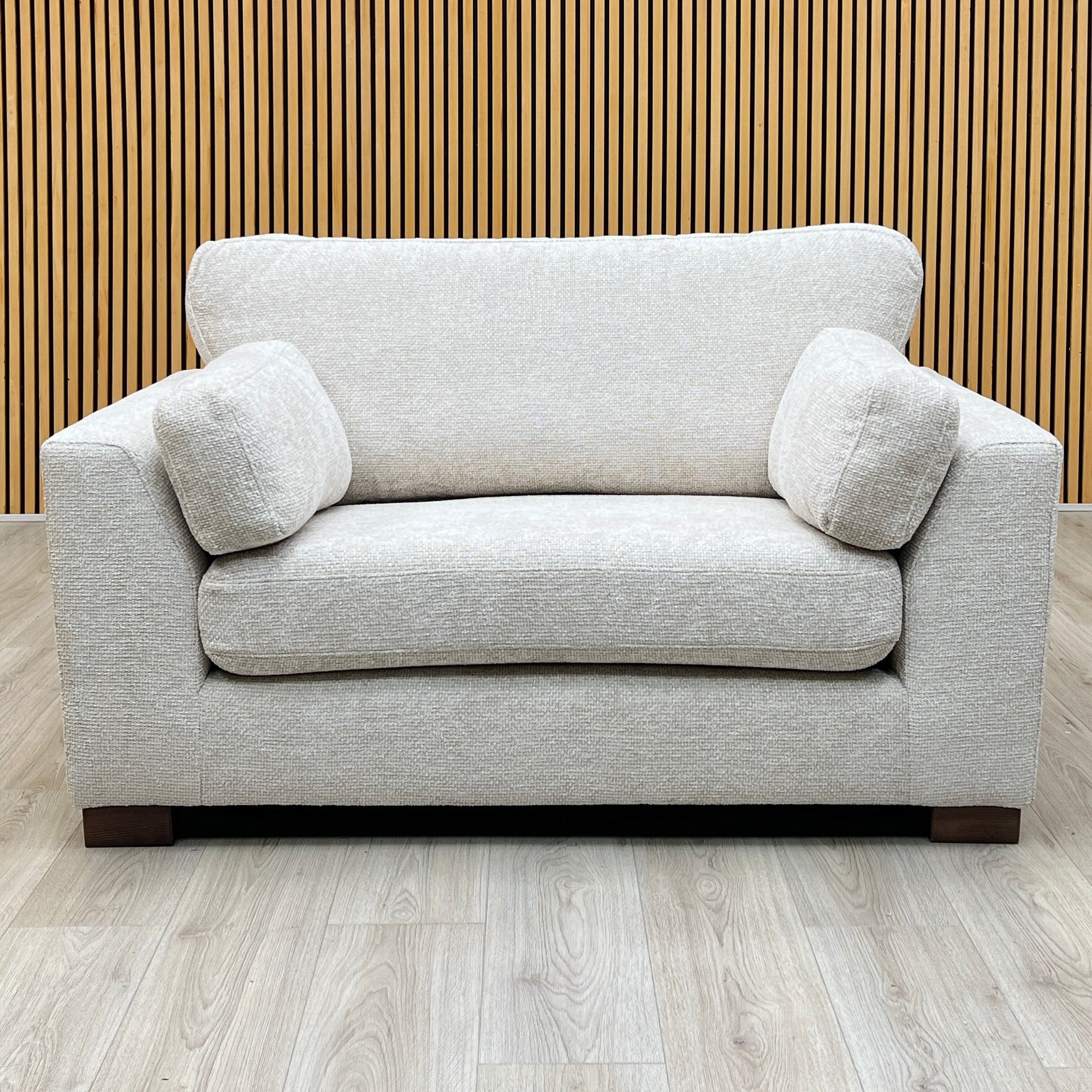 ‘Essie’ Cream Woven Fabric Snuggler Chair DFS