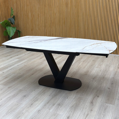 ‘Julio’ Fiorentino Marble Ceramic Top 130cm Swivel Extending Dining Table