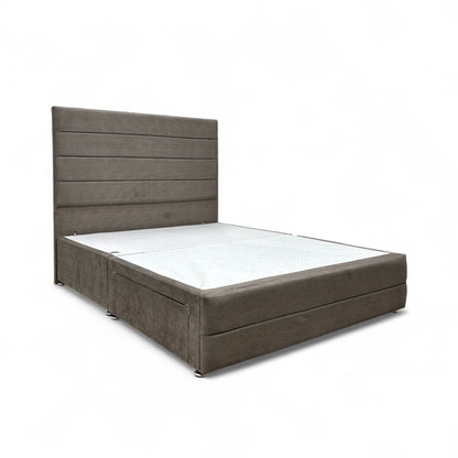‘Gordon’ Mushroom Fabric 2 Draw Divan Bed Base with Floor Standing Headboard - King