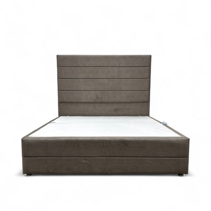‘Gordon’ Mushroom Fabric 2 Draw Divan Bed Base with Floor Standing Headboard - King