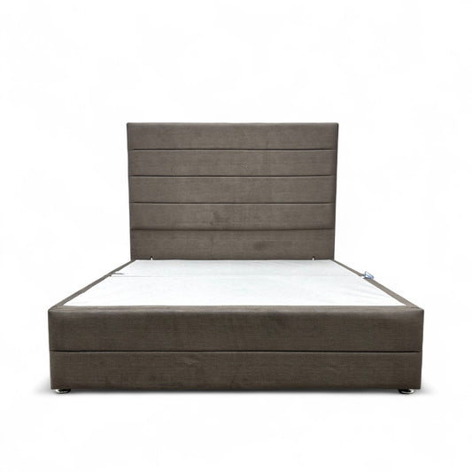 ‘Gordon’ Mushroom Fabric 2 Draw Divan Bed Base with Floor Standing Headboard - King