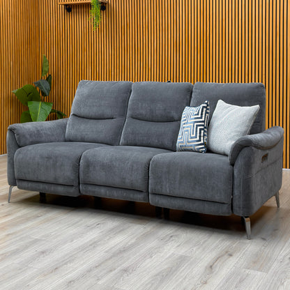 ‘Daytona’ Manhattan Charcoal Grey 58003 Fabric 3 Seater Power Recliner Sofa with Drop Down Cup Holder