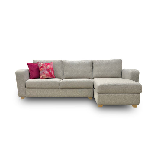 'Layla' Mink Layla Plain Woven Fabric Right Hand Facing Full Storage Chaise End 3 Seater Sofa