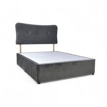 ‘Johnson’ Grey Velvet Divan 2 Draw Bed Base + Headboard - King