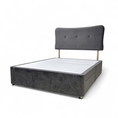 ‘Johnson’ Grey Velvet Divan 2 Draw Bed Base + Headboard - King
