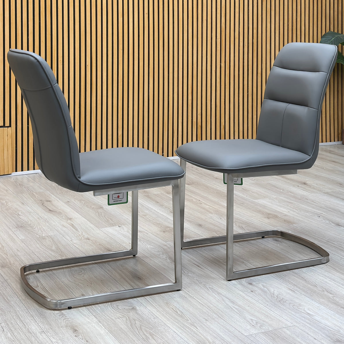 'Cashmere' Charcoal Grey Faux Leather Pair of Cantilever Dining Chairs