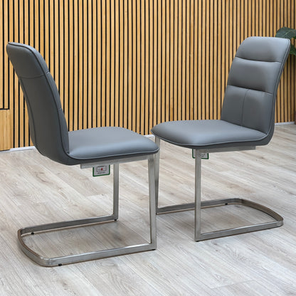 'Cashmere' Charcoal Grey Faux Leather Pair of Cantilever Dining Chairs